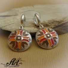 Сребърни обеци с емайл "Шевица" - E-702 Сребърни обеци с емайл "Шевица" - E-702