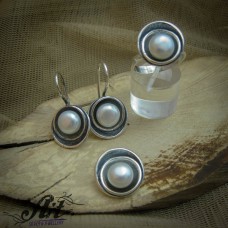 Дамски сребърен комплект с перли S-0254