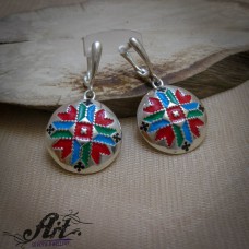 Сребърни обеци с емайл "Шевица" - E-1006 Сребърни обеци с емайл "Шевица" - E-1006